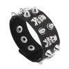 Wide PU Leather Skull Cone Spiked Bracelet, Gothic Punk Adjustable Snap Wrist Cuff Unisex Rock Wristband