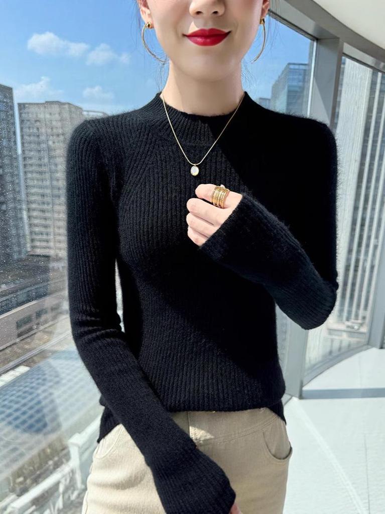 Women’s Versatile High-Neck Wool Sweater - 100% Pure Wool, Ideal Base Layer for Autumn/Winter 2026