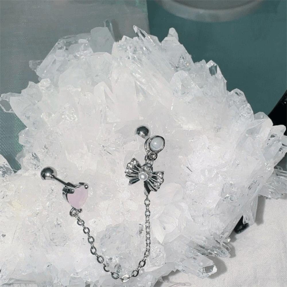 Silver Color Ear Bone Nail Earrings Stainless Steel Cartilage Earrings Chain Earrings  Jewelry Gift