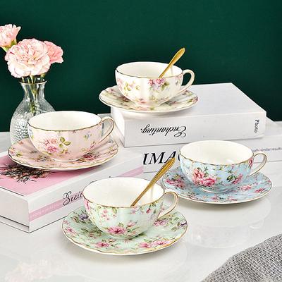Европейская фарфоровая чашка и блюдце для кофе, костяной фарфор, кофейная чашка, блюдце, ложка, набор цветочных чашек для чая, керамические чашки, кружки, подарок