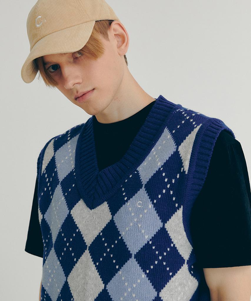 Жилет из шерсти с узором "ромбы" Clove [22Fw Clove] (синий)