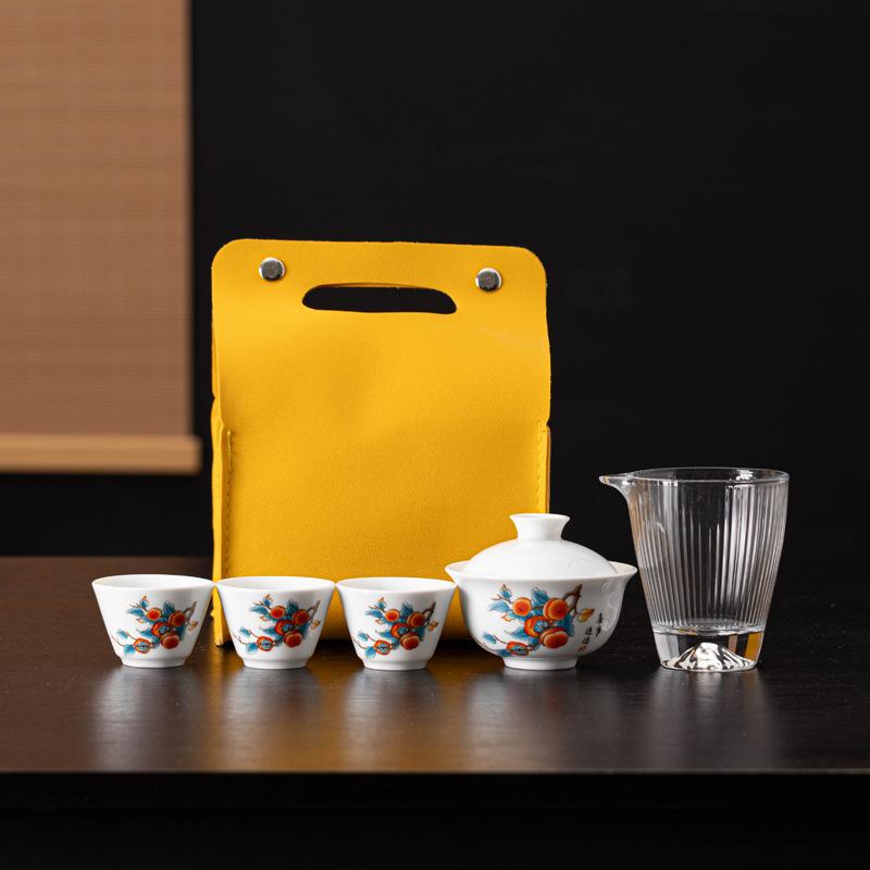 White porcelain travel tea set cover bowl portable business gifts insurance banking shopping mall event public relations planning