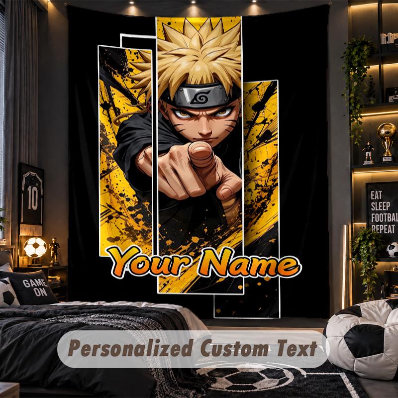 Personalized Wall Tapestry,Naruto Custom Printed Name, Fabric Wall Art For Indoor Room Backdrop