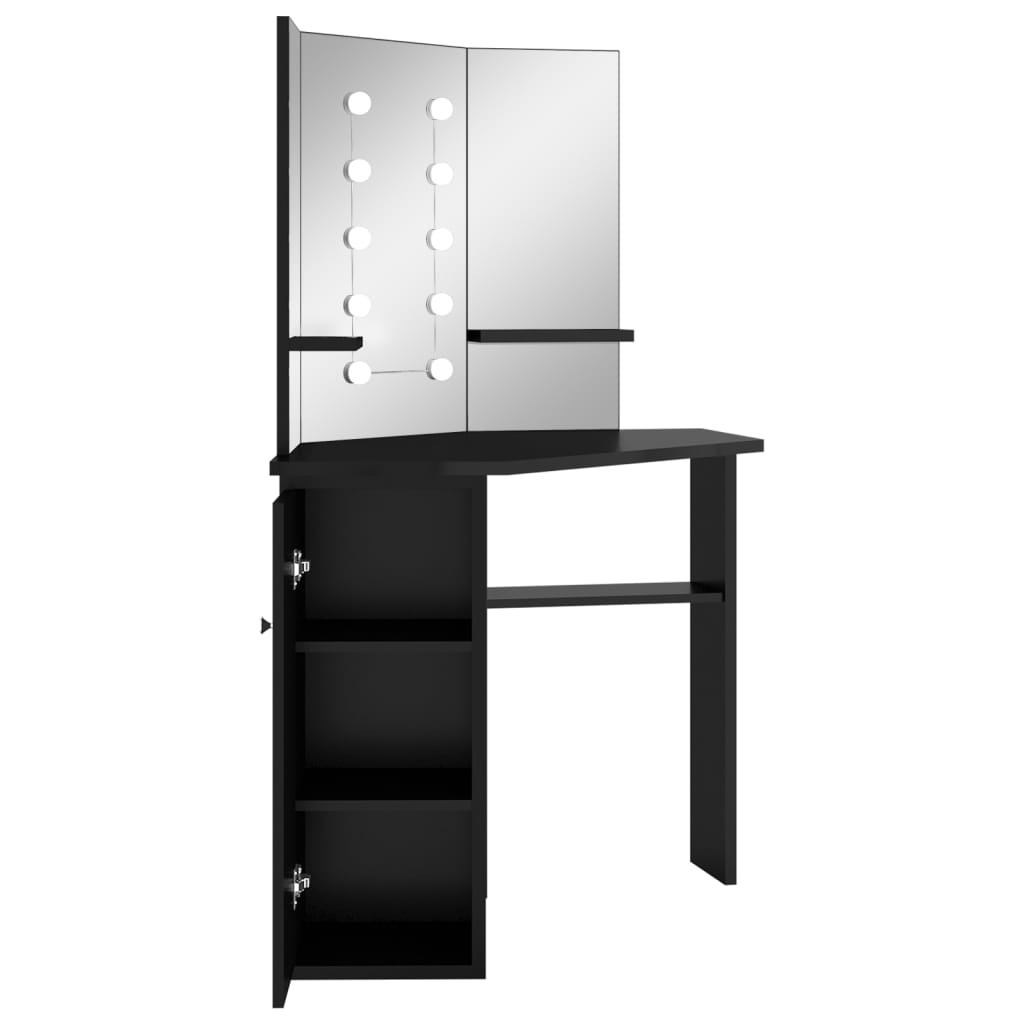 Corner Vanity Table with LED Lights Black 111 x 54 x 141.5 cm