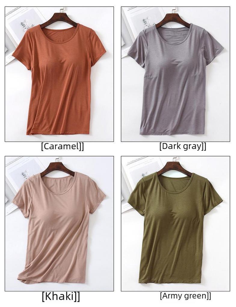 Женский топ из модала с короткими рукавами, утепленный, облегающий, с круглым вырезом, без бюстгальтера