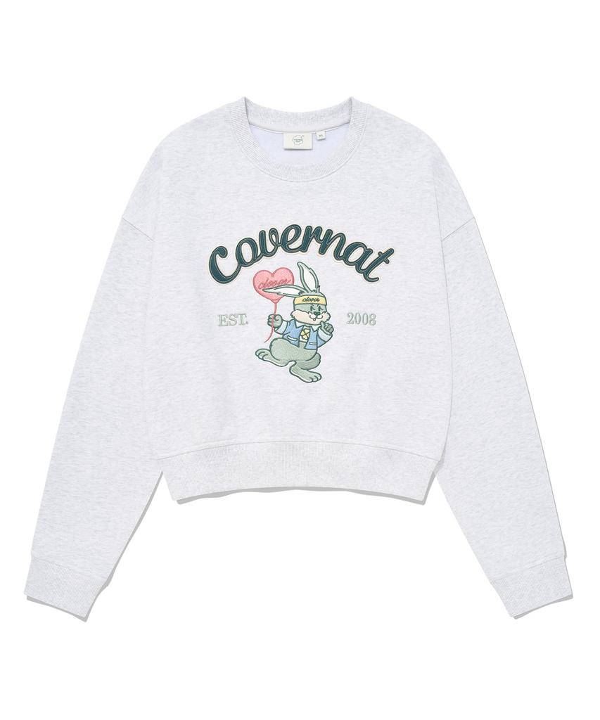 COVERNAT WOMAN Crop Cloverney Embroidered Sweatshirt Heather Gray