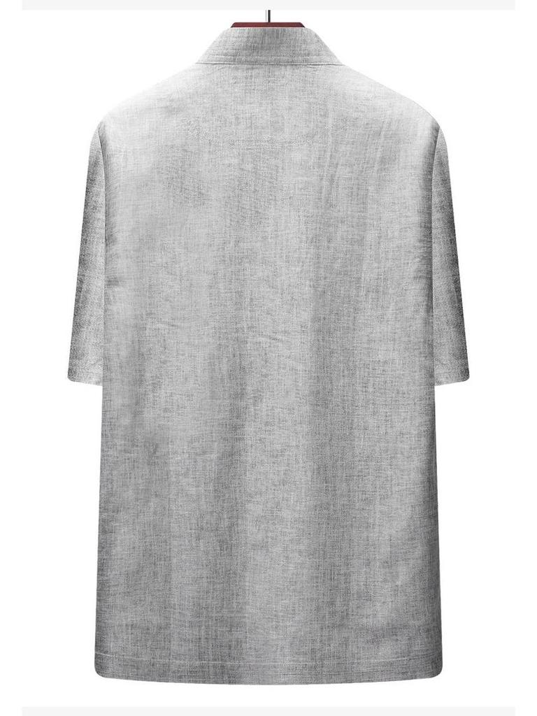 Мужской костюм Тан из хлопка и льна - летний наряд в китайском стиле с короткими рукавами для людей среднего и пожилого возраста