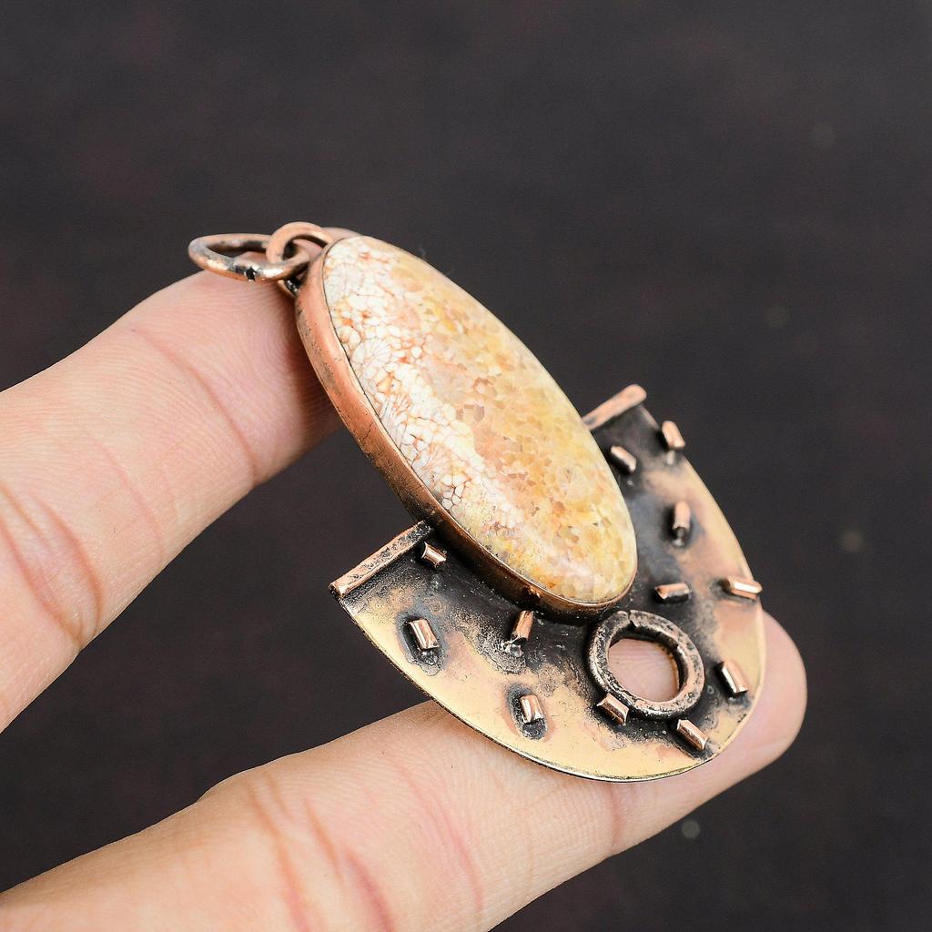Fossil Coral Copper Pendant Natural Gemstone Pendant Handmade Jewelry Pendant Copper Jewelry For Gifts Fossil Coral Jewelry Gift For Mother