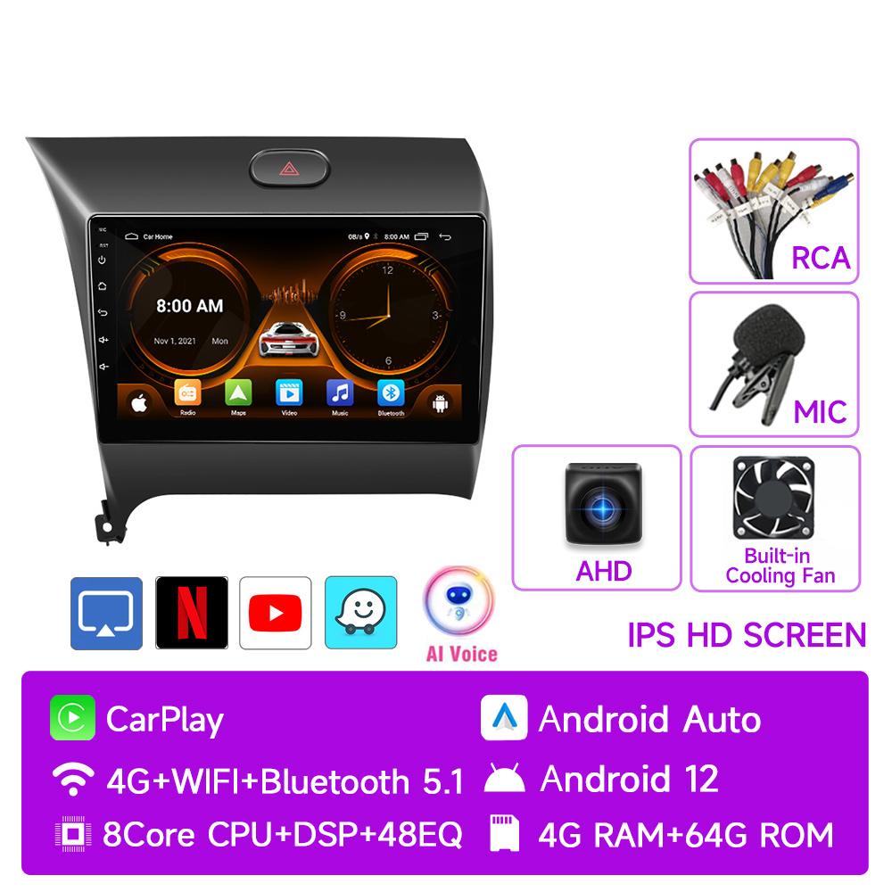 JIUYIN 9" 4G Carplay 2din Android 12 Автомагнитола Мультимедийный Видеоплеер Навигация GPS Для Kia K3 Cerato Forte 2013-2017 3 YD