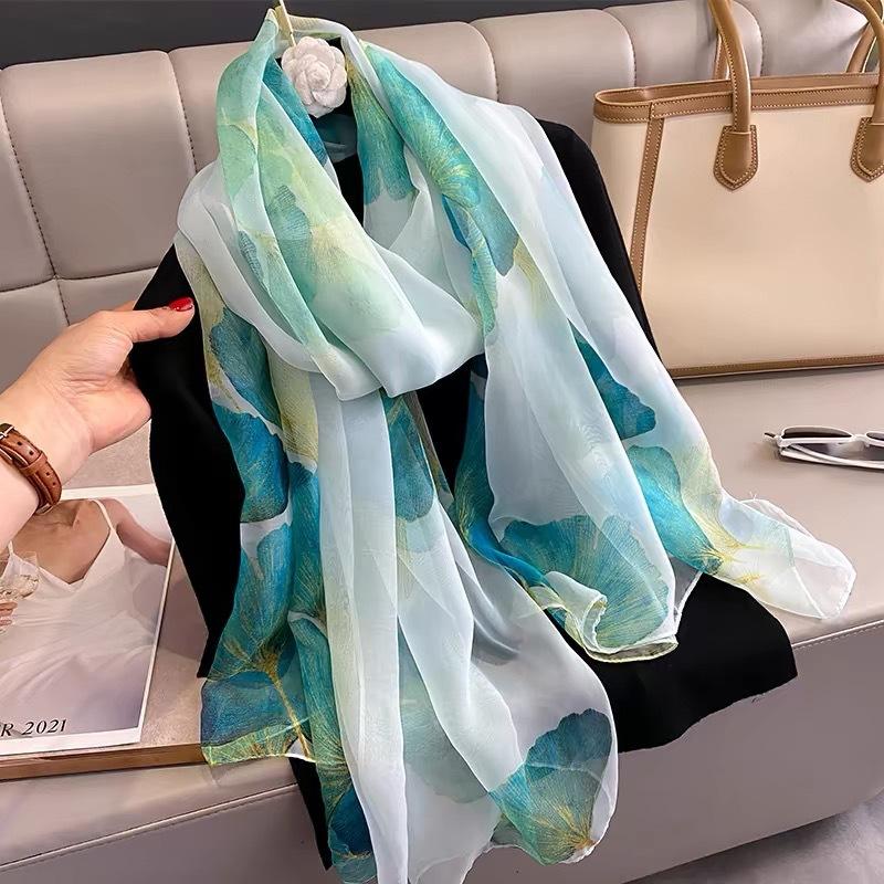 Luxury Brand Women Beach Scarf Georgette Silk Shawls Design Print Headband Female Summer Headband Wraps Sunscreen Hijab