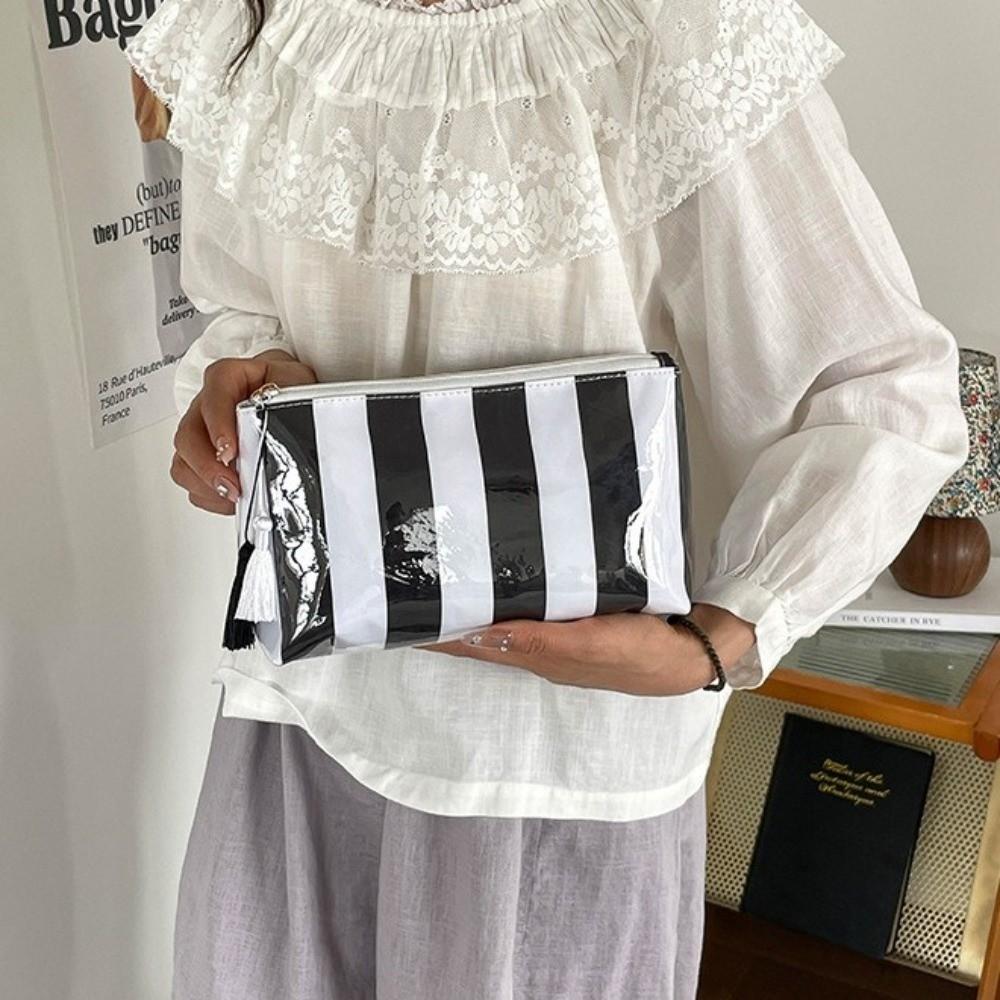 Large Capacity Striped Cosmetic Bag Waterproof Beach Storage Bag Fashion PVC Toiletry Bag  Women