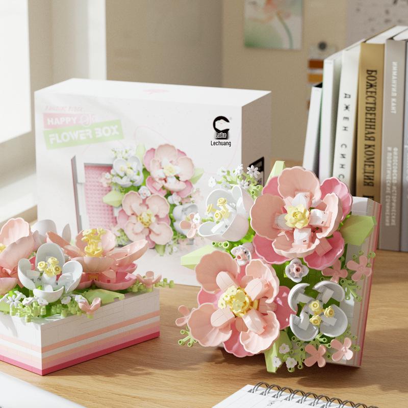 Compatible Music Flower Box: Secret Language Building Blocks, Preserved Flower Bouquet, Handmade Ornament, New Year Gift.