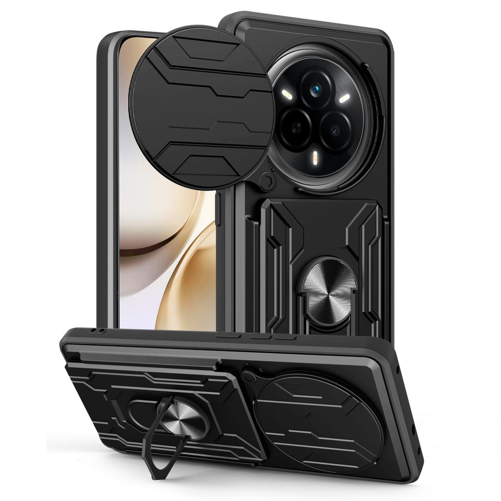 For Realme 14 Pro 5G Case PC+TPU Kickstand Phone Back Cover with Camera Slider
