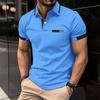 New Men's Casual POLO Shirt Chest False Pockets Lapel Buttons Business T-shirt Tops Male