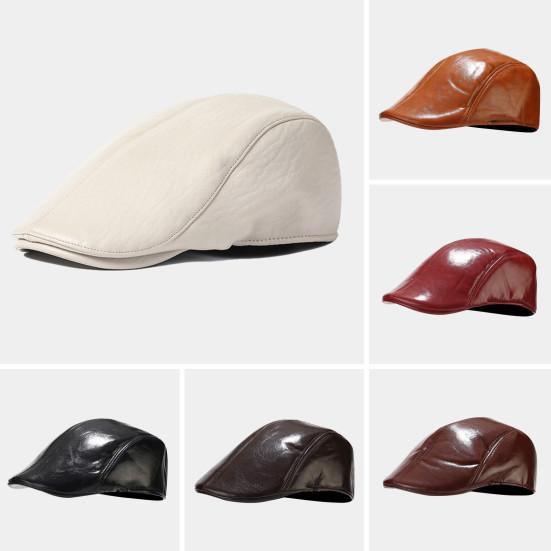 Мужская шляпа в винтажном стиле, однотонная, гладкая, из искусственной кожи, современная шляпа, берет для мужчин среднего возраста, для холодной погоды, для походов, путешествий, английская кепка для газетчика