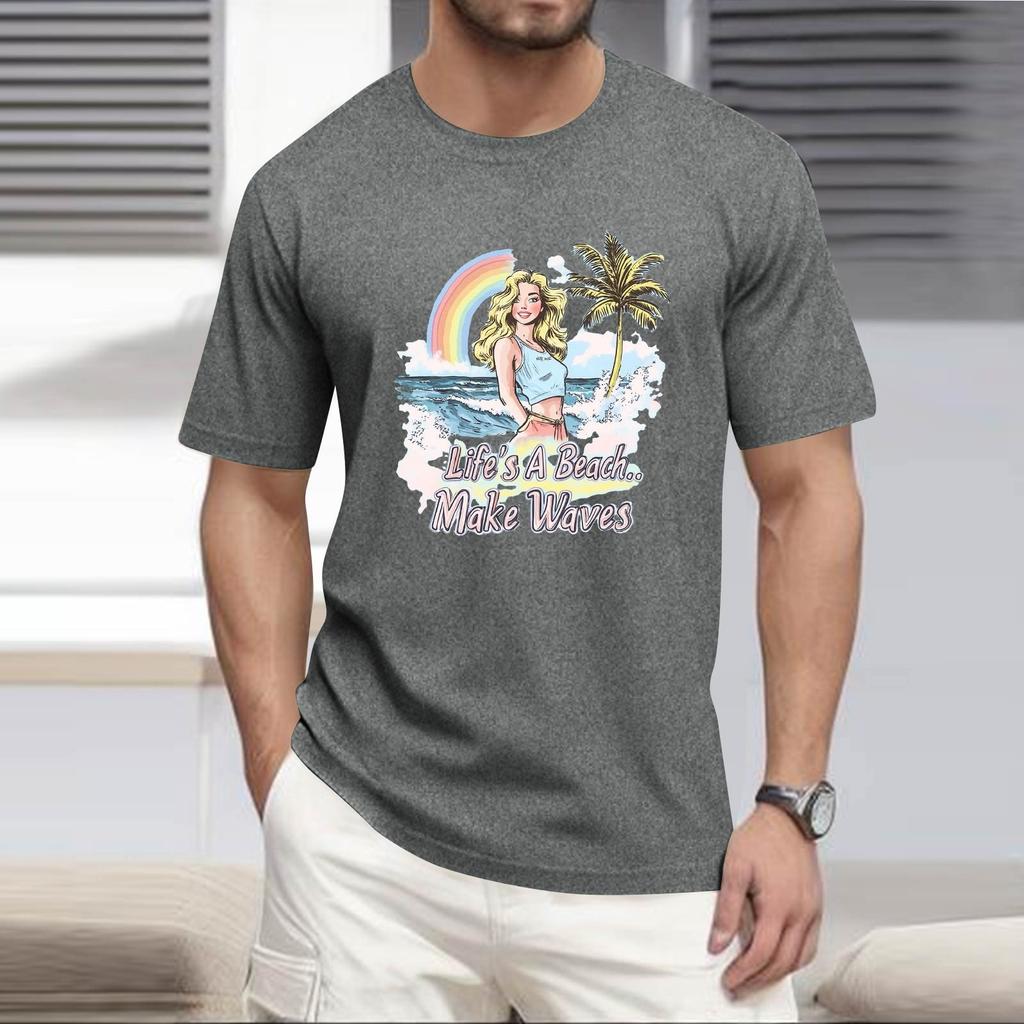 Мужская рубашка с воротником-стойкой и коротким рукавом, свободная рубашка для отдыха и отдыха, мужская