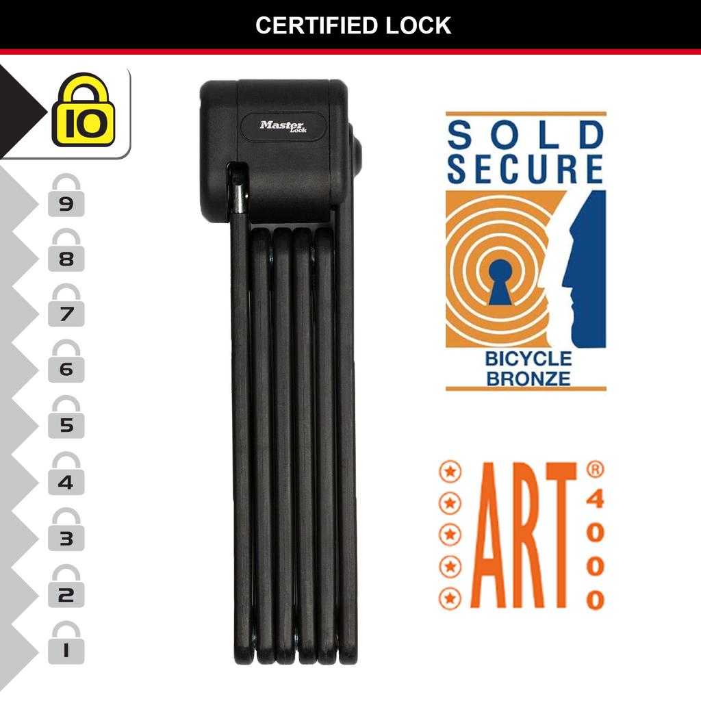 Master Lock Certified Folding Bike Lock, Keys, 95cm x 5mm, Carrier Bracket