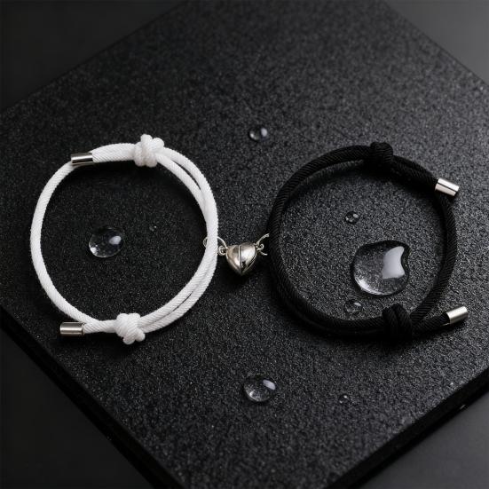 2 шт./компл. Парный браслет с подвеской в виде сердца, Магнитный браслет-шарм 'Любовь' из сплава для пары, Регулируемый веревочный браслет, Ювелирный подарок на День святого Валентина