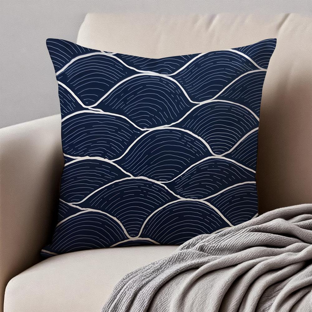 Elegant Chinese traditiona Wave Cliff Pattern Cushion Cover Pillowcase Antidustmite Invisible Zipper Short Plush Sofa Cushion