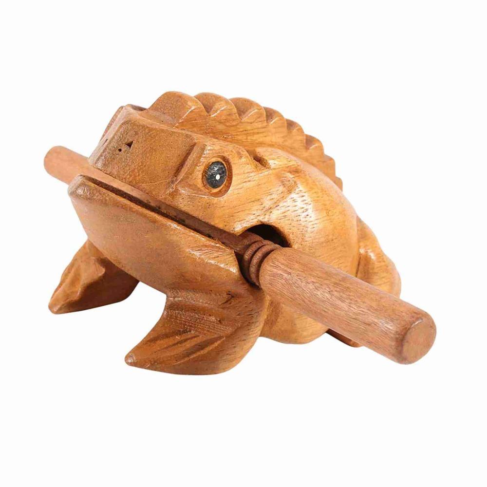 Solid Wood Carved Wooden Lucky Frog Yeliow Frog Sound Making Ornament Office Decor