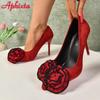 Мода Aphixta Розовый Фиолетовый Красный Розовый Цветы 3,94 дюйма Туфли-лодочки на шпильке Женские Замшевые Офисные Повседневные Туфли Каблуки Большой Размер 50