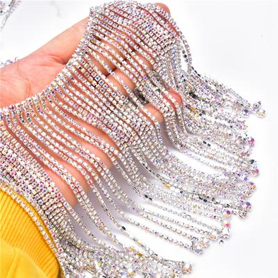 Длинная цепочка с кисточками из страз Crystal AB с плоским дном для свадебного платья, пояс, украшение на плечо, аксессуары для DIY, одежда, свадебная бахрома