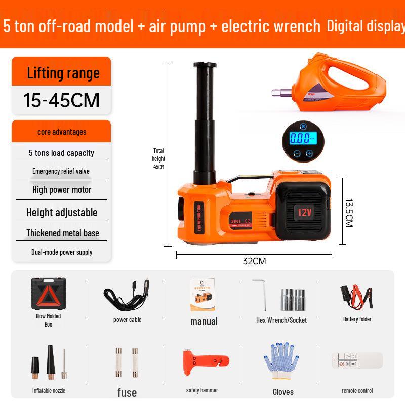 12V Off-Road Electric Hydraulic Car Jack & Inflatable Pump Tire Change Kit