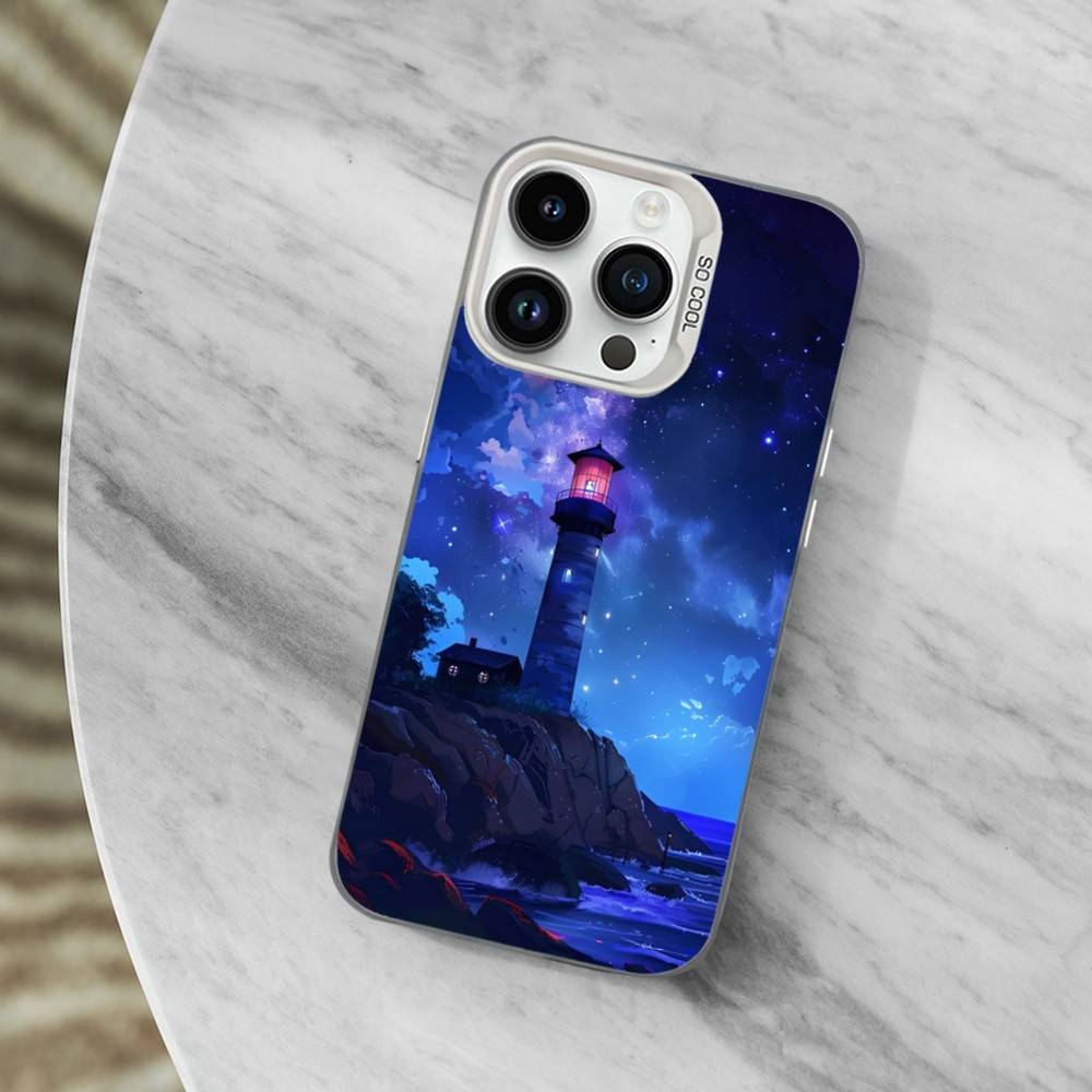 Guidelines Art Lighthouse Phone Case For iPhone 13,15,14,16,12,11,Mini,MAXXS,Pro,SE, White Matte Shockproof Cover