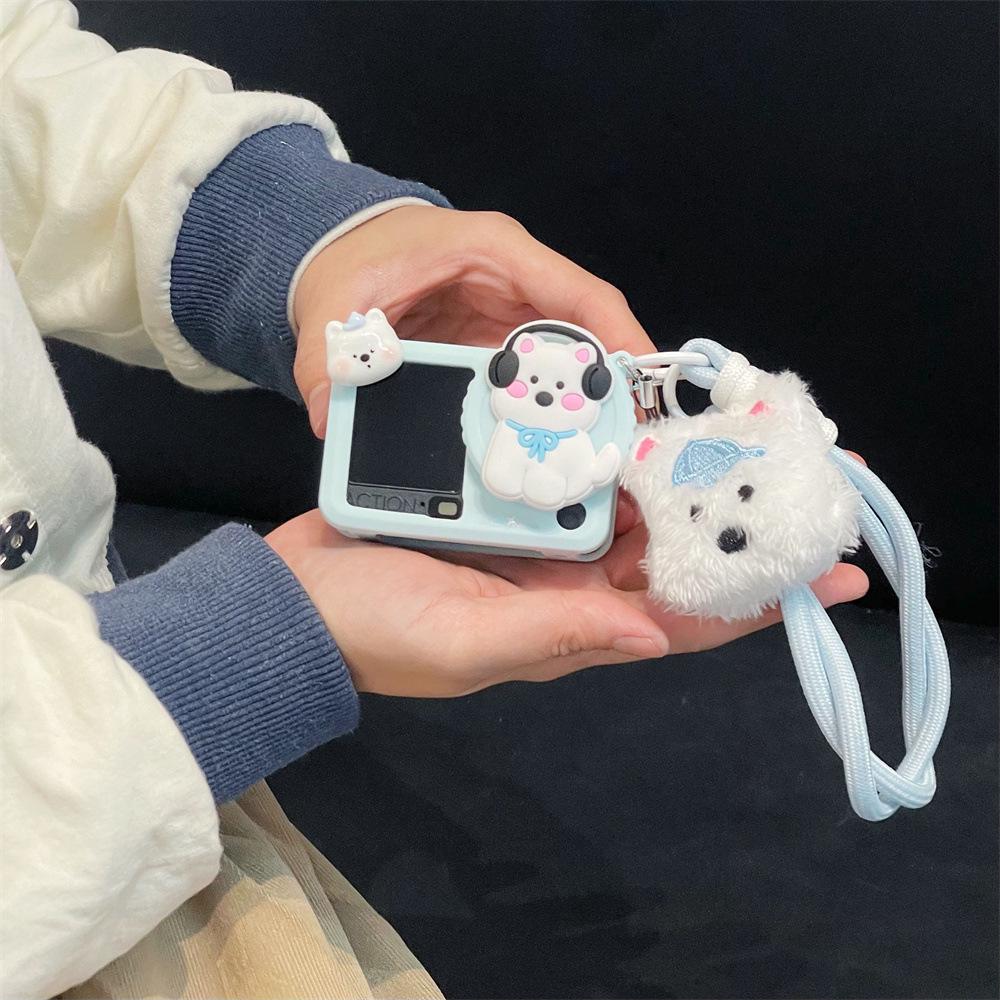 Cute Headset Dog Protective Case for DJI Action 3/4 with Short Lanyard
