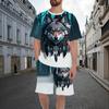 Летний Модный Животный 3D Принт Комплект из Двух Предметов Уличный Повседневный Дышащий Удобный Спортивный Свободный Большого Размера Мужская Спортивная Одежда