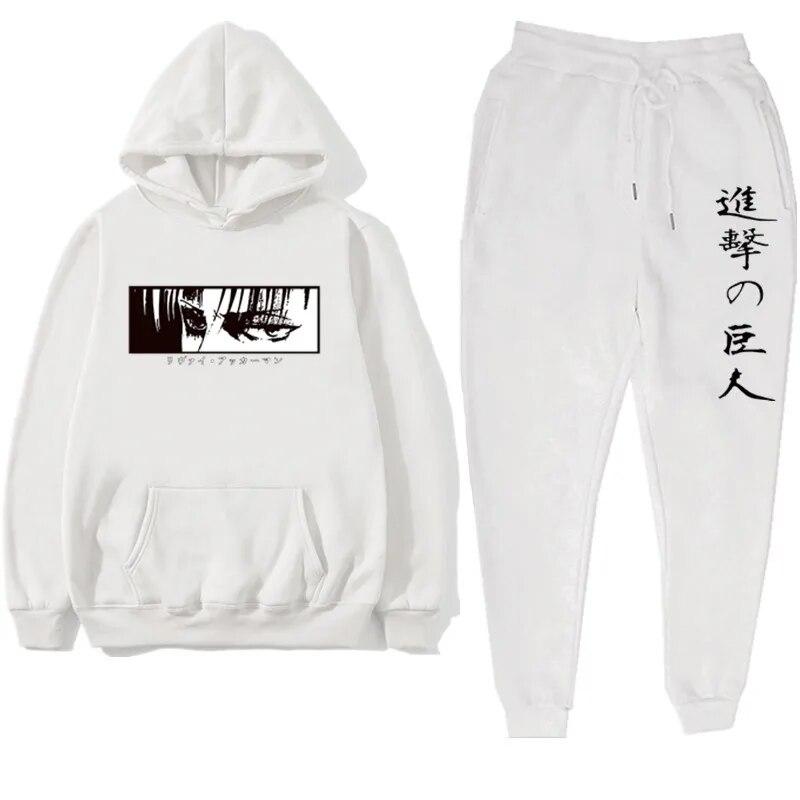 Anime Attack On Titan Levi Green Winter Tracksuit 2 Piece Set Hoodies Pants Sportwear Suit Hooded Sweatshirt Tracksuit Woman