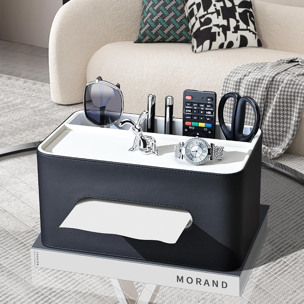 KINGFOM Tissue Case, Premium PU Leather, Desktop Storage Case, Remote Control Storage Box,