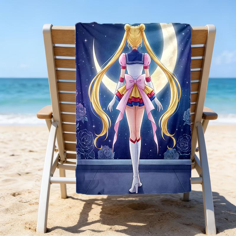 1pc Sailor Moon Beach Towel, Beach and Seaside Swimming Pool Equipment, Fashion Pattern, Rectangular, Travel Essentials