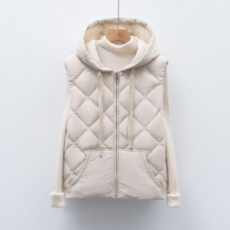 90 Duck Down New National Standard Autumn and Winter New Solid Color Vest Hooded Down Vest Women