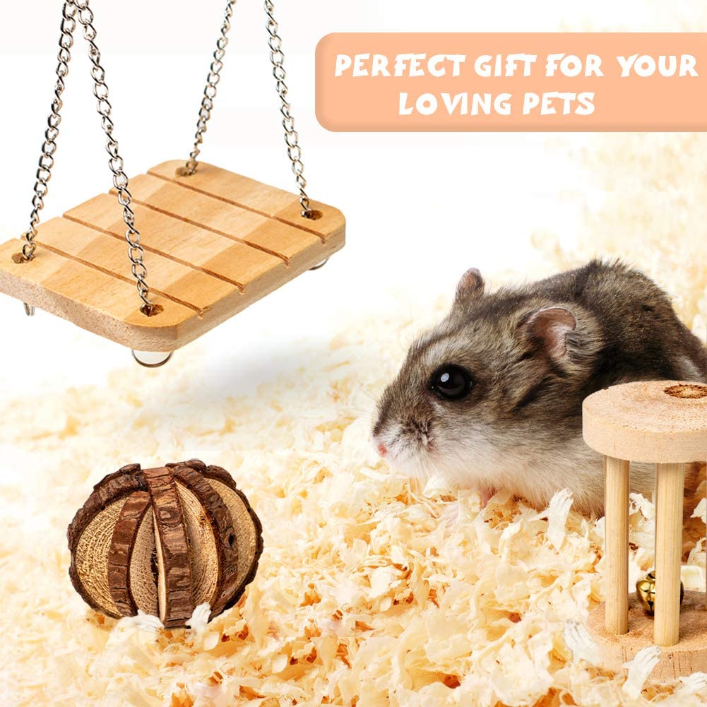 Hamster Chew Toys Set Natural Wooden Hamster Toys and Accessories for Cage Hamster Hideout Apple Wood Sticks Guinea Pig Chew Toys for Teeth Syrian