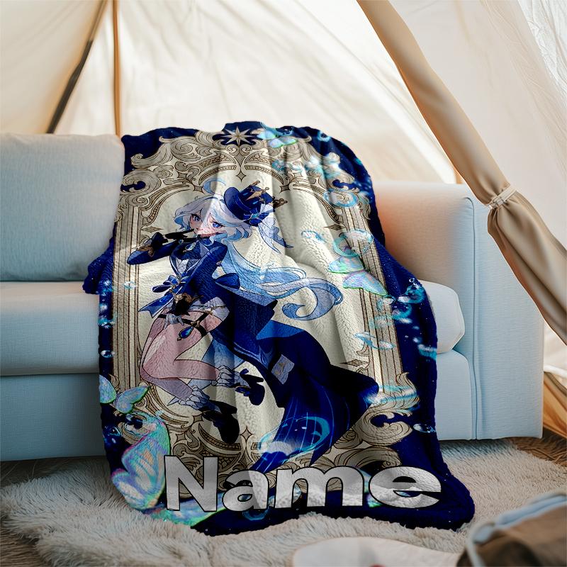 Personalized Custom Name Blanket - Genshin Impact Furina Print Design,Blanket for Sofa,Bed,Travel,Camping - Soft and Warm, Great Gift