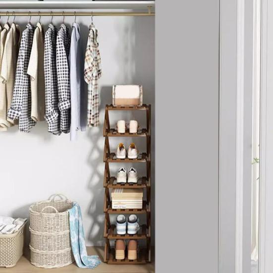 Многоуровневая складная бамбуковая полка для обуви без сборки, узкая, экономичная, для прихожей, кладовки, общежития