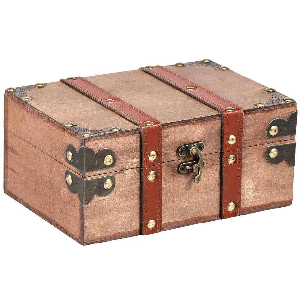 Pirate Treasure Chest Vintage Wood Storage Jewel Box Cosmetics Decorative Trunk Case Durable Organizer Gift Package Toy