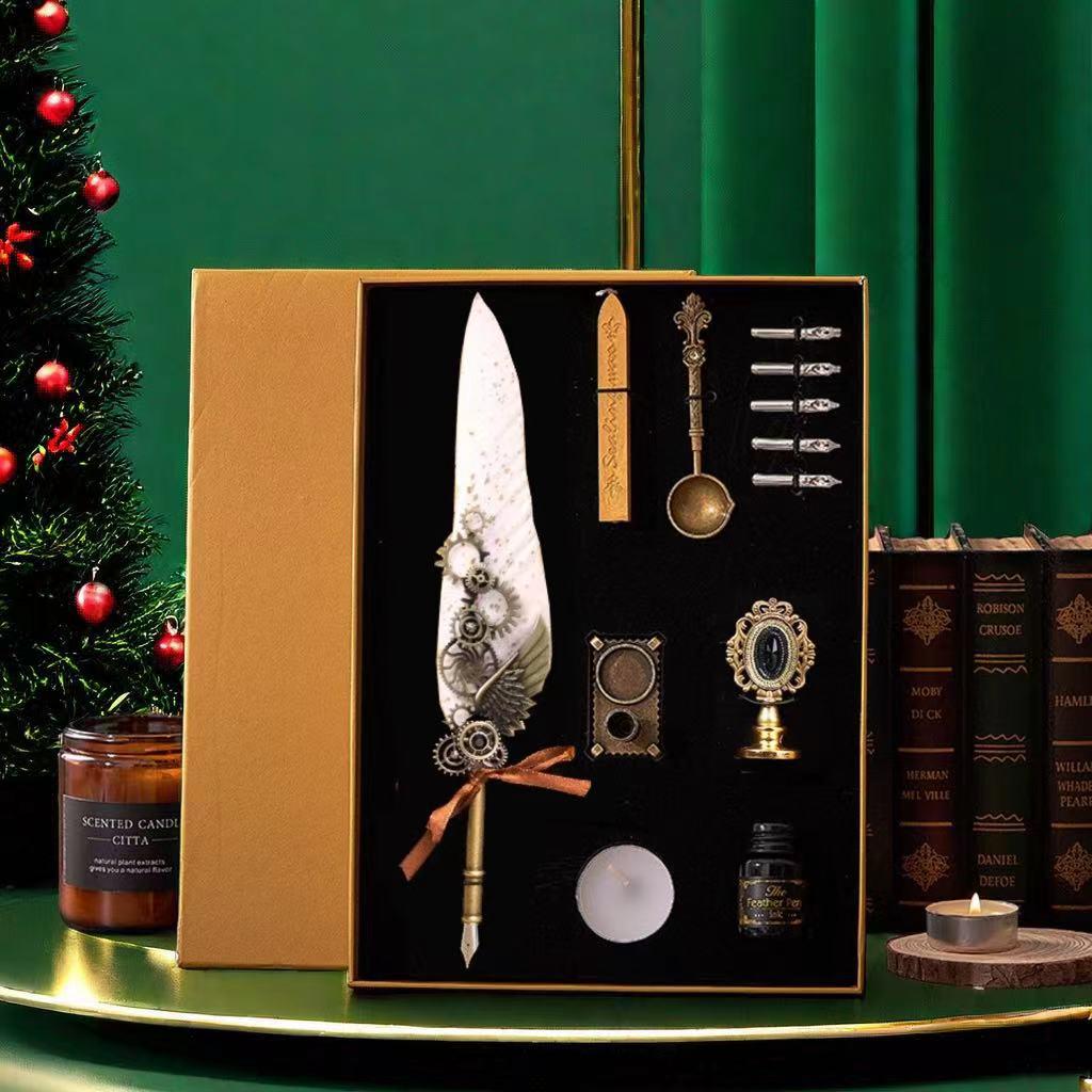 Набор перьевых ручек «Гарри Поттер» с золотым напылением - Ретро перо для письма с чернильницей в подарок