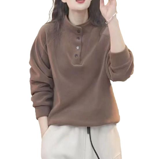 Женские флисовые толстовки с длинным рукавом на пуговицах, пуловер, повседневный топ со стойкой, теплые наряды на осень-зиму