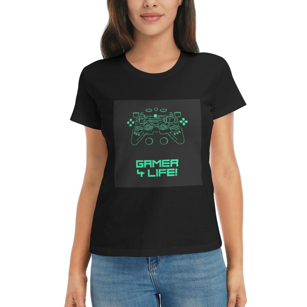 Women TShirt Gamer 4 Life Gamepad Summer Short Sleeve Tees Crew Neck Cotton T Shirts Clothes Tops Streetwear