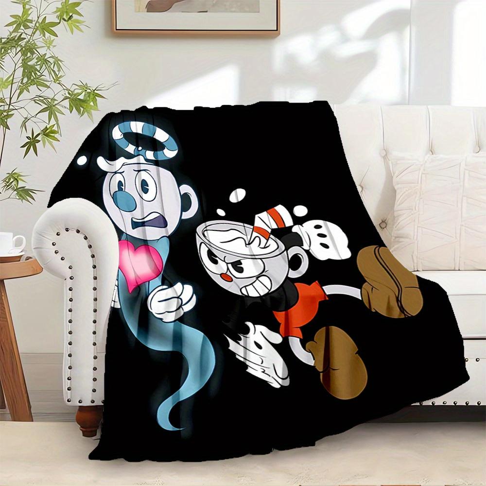 1pc Ghost,Coffee,Cuphead Digital Print Flannel Blanket - Contemporary Style, Suitable for All Seasons, Perfect for Home, Travel, or Camping