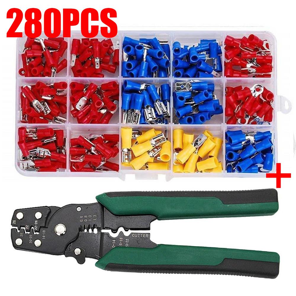 140/280 шт. Изолированные кабельные соединители Клемма обжимная лопаточная Набор соединителей со стриппером для проводов Медный контакт Обжимная заделка