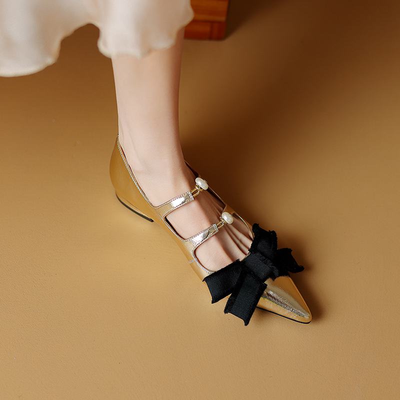 Krazing Pot Туфли-лодочки из коровьей кожи с острым носком, весенний размер 40, толстые низкие каблуки, женские туфли с острым носком, летние туфли-лодочки с завязкой-бабочкой на мелкой подошве
