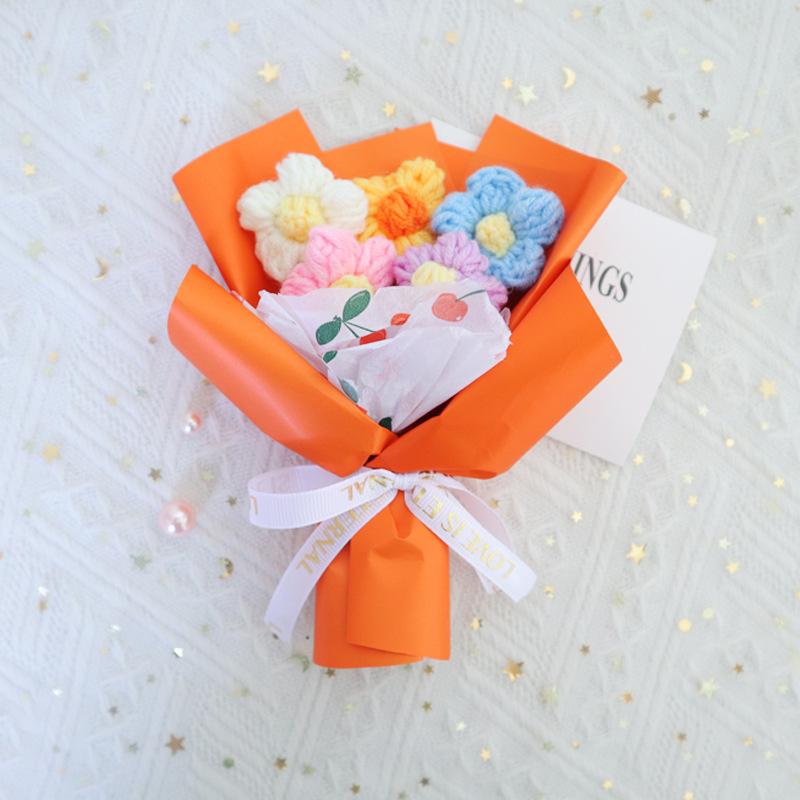 Crochet Knitting Flowers Potted Homemade Crochet Rose Tulip Daisy Office Desktop Ornaments Car Automotive Interior Decoration