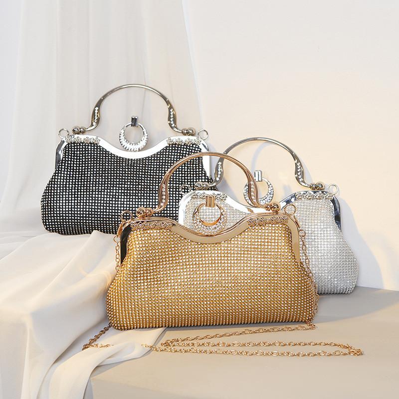 Vintage Style Rhinestone Evening Bag With Lock Closure For Formal Events And Daily Use