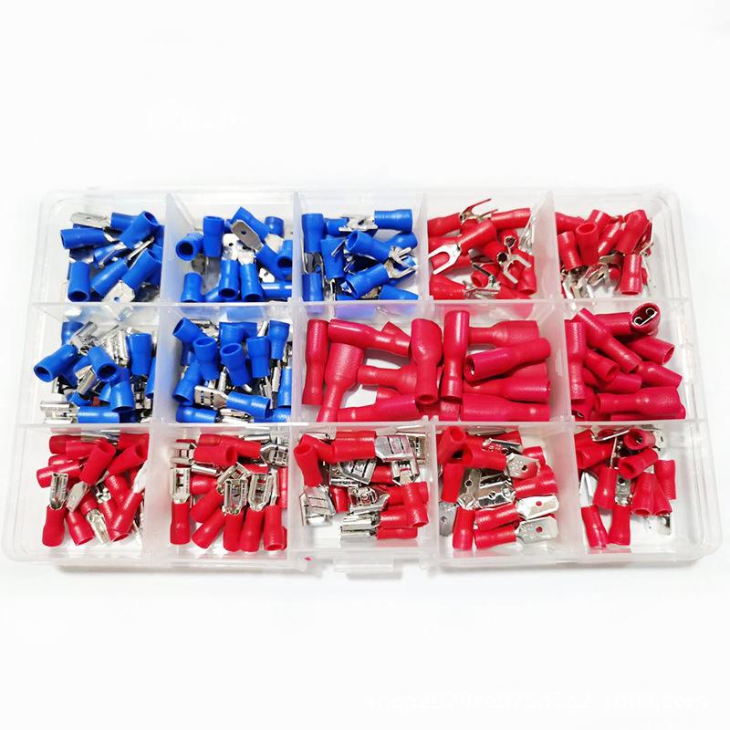 210Pcs/Box Red & Blue Crimp Terminals, Semi-insulated Spade Wire Connectors