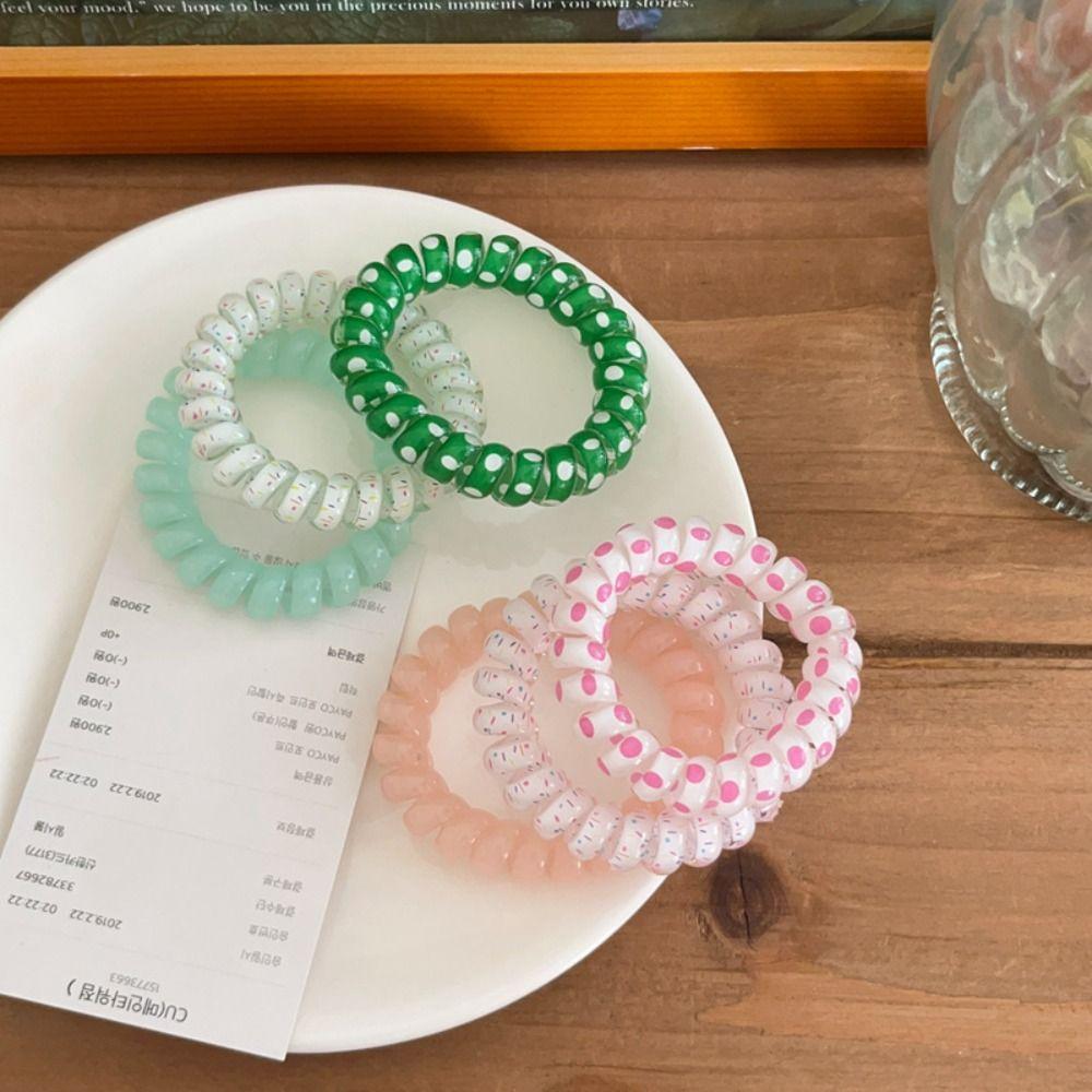 Colorful Sweet Elastic Hair Tie Headwear Telephone Wire Hair Rope Spiral Cord Hair Ring Lady
