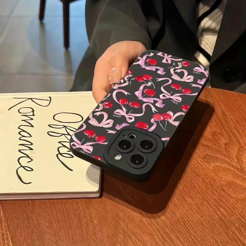 Милый силиконовый чехол для телефона с вишневым бантом для iPhone 15 16 Pro 14 Plus 13 Pro Max Mini 12 11 X XS XR Plus SE 20 Ударопрочный мягкий чехол