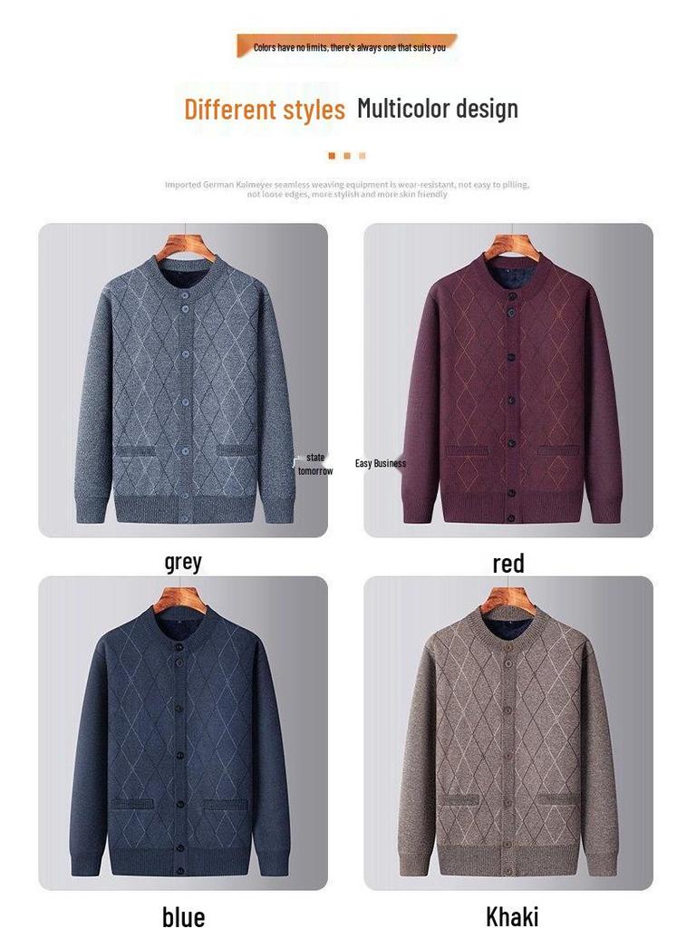 Men's Plus Velvet Knit Cardigan: Warm, Thick Sweater for Middle-aged and Elderly, Perfect for Autumn and Winter